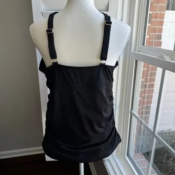 LANDS' END Swimsuit Tankini Womens L Black High Neck To One Shoulder Multi Way - Picture 3 of 13